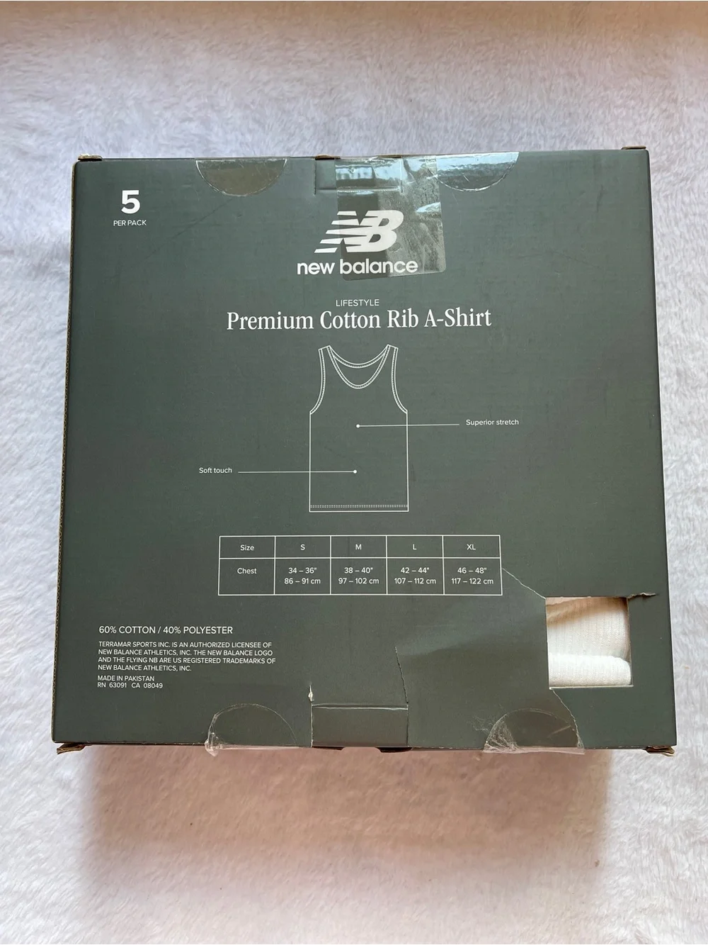 New Balance Men’s Premium Cotton Rib A-Shirt Tank Top White (5 Pack) Size M